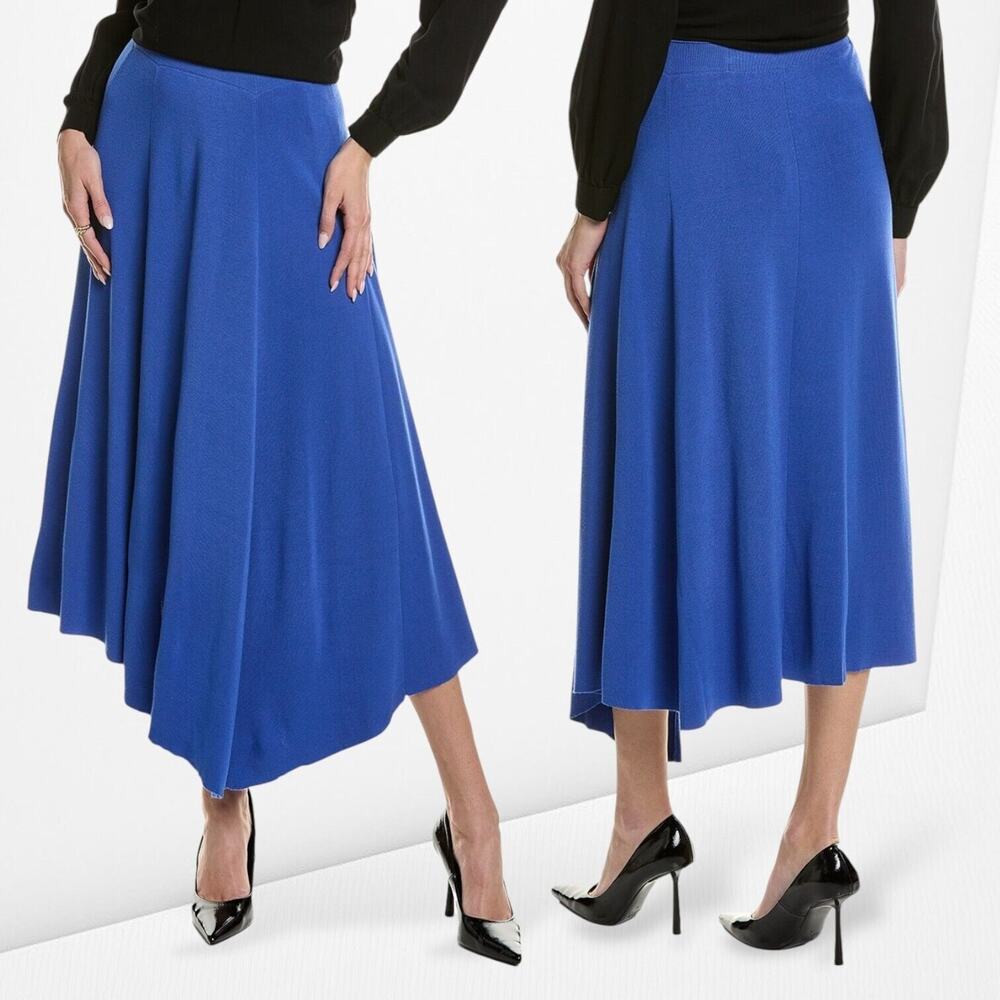 New $1298 LAFAYETTE 148 NY Asymmetric Crepe Godet Midi Skirt Tile Blue 3X Career